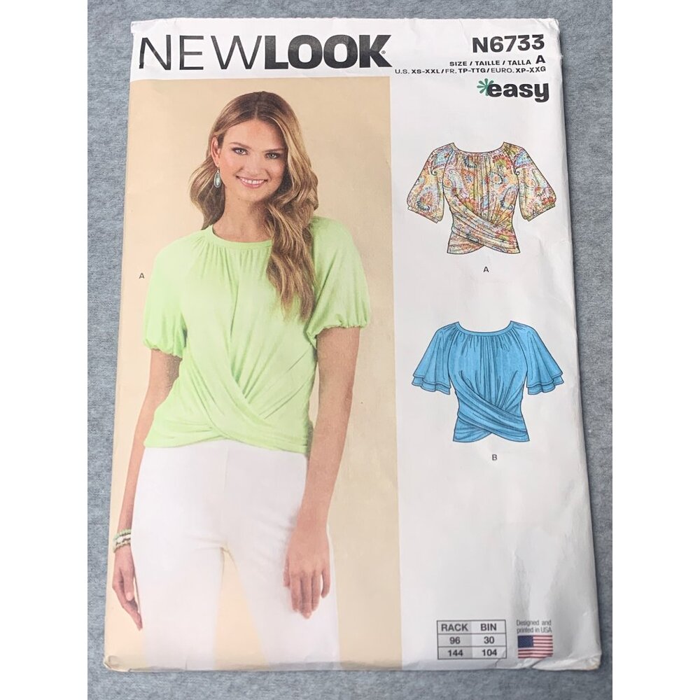 New Look N6733 Sewing Pattern Tops Size XSmall Small Medium XLarge XXLarge Uncut